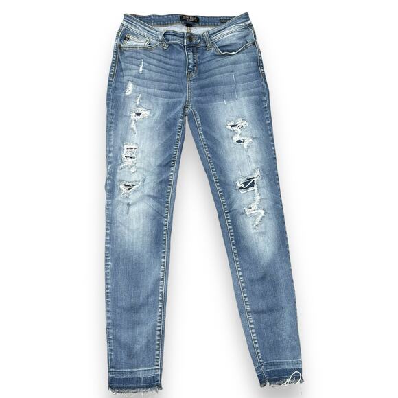 Judy Blue Ripped Skinny Fit Jeans Size 9/29 Let Down Hem Look Comfort Stretch - Picture 1 of 8